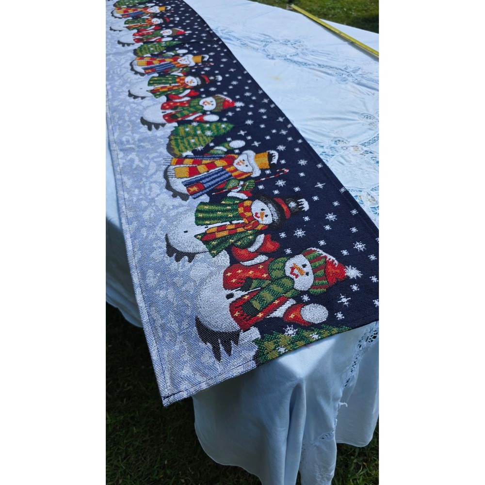 Snowman Winter Christmas Table Runner Tapestry Holiday Decor 69.5 Inch Long‎